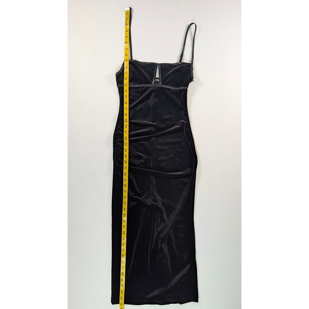 Zara Black Velvet Midi Dress Cutout Bust Side Ruched Bodycon Womens Size XS - Picture 7 of 11